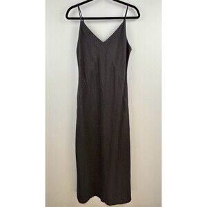 Outerknown Laurel Linen Slip Dress Womens Black Midi V-Neck